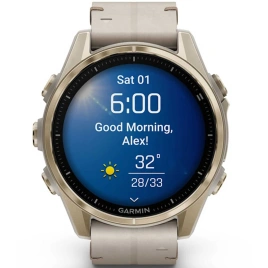 Смарт-часы Garmin Fenix 8 43mm Amoled Sapphire (010-02903-40) Soft Gold Stainless Steel with Fog Gray Leather Band