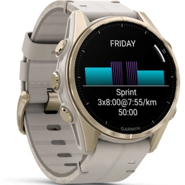 Смарт-часы Garmin Fenix 8 43mm Amoled Sapphire (010-02903-40) Soft Gold Stainless Steel with Fog Gray Leather Band