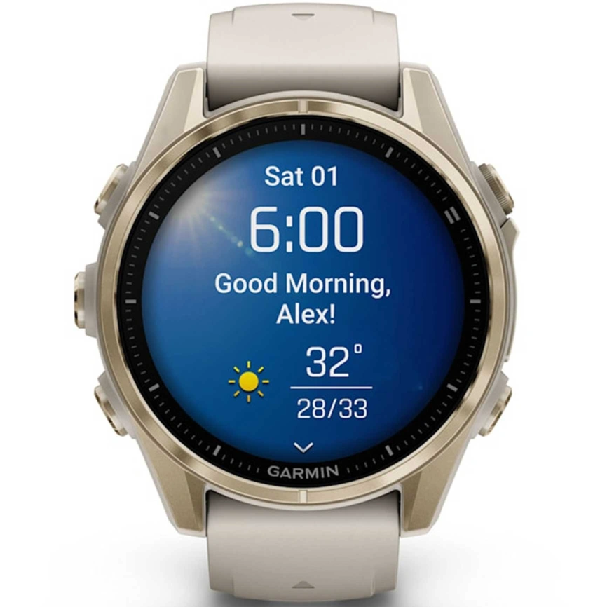 Смарт-часы Garmin Fenix 8 43mm Amoled Sapphire (010-02903-11) Soft Gold with Fog Gray/Dark Sandstone Silicone Band фото 2