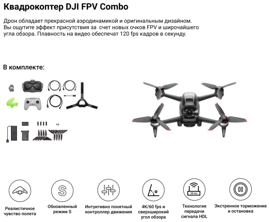 Квадрокоптер DJI FPV Combo ( 6941565903860) Gray фото 4