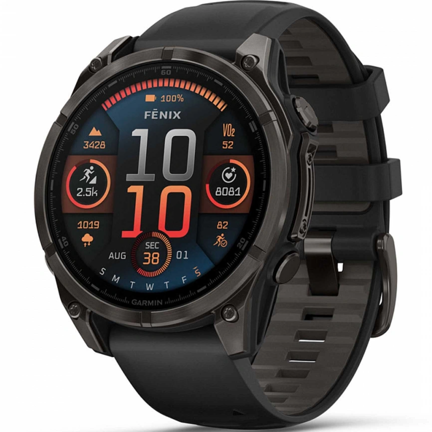 Смарт-часы Garmin Fenix 8 47mm Amoled Sapphire (010-02904-21) Carbon Gray DLC Titanium with Black/Pebble Gray Silicone Band фото 1