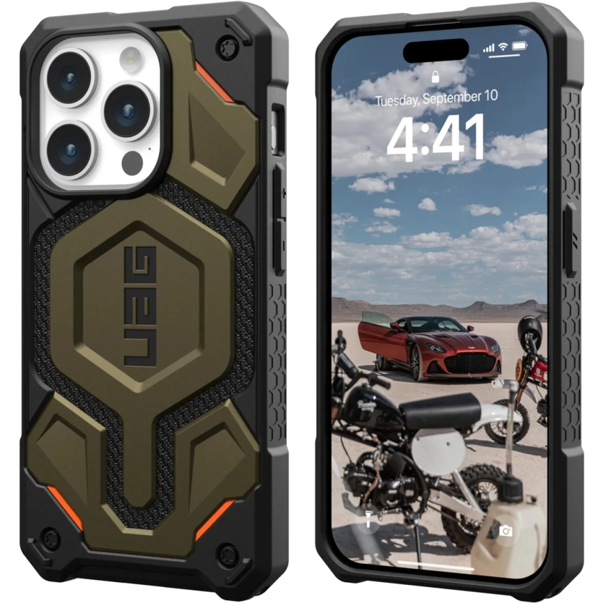 Чехол UAG с поддержкой MagSafe Monarch Pro для iPhone 15 Pro Kevlar Elemental Green (11422111397B) фото 2